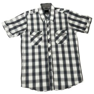 7 Diamonds Mens Medium Plaid Short Sleeve Button Down Shirt Blue Grey Cotton